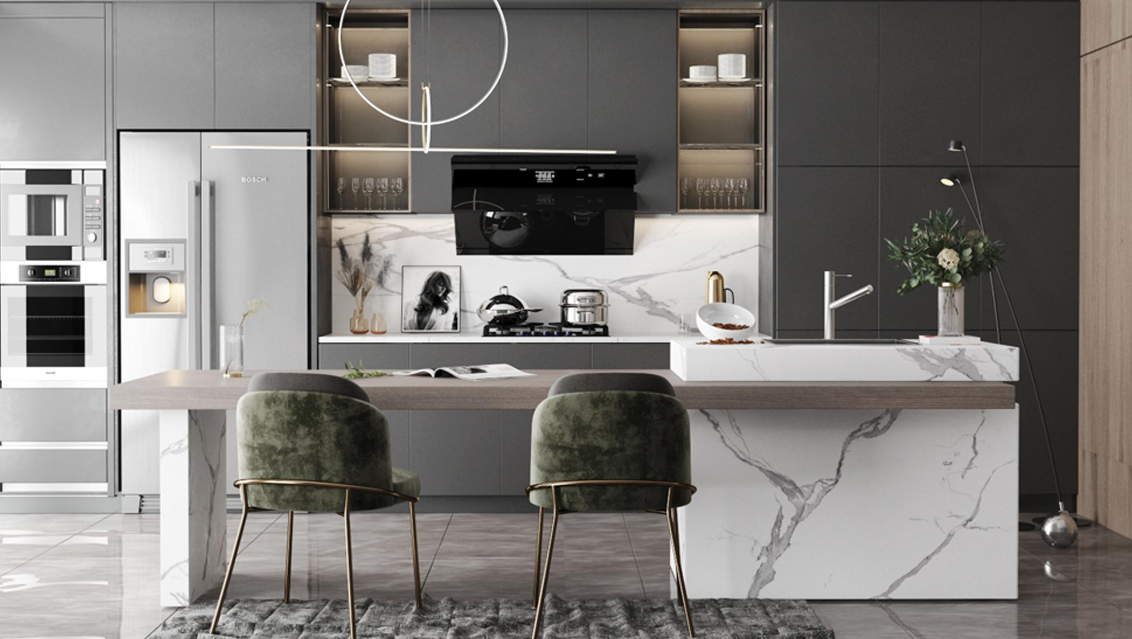 2025 kitchen cabinet color trends with warm gray cream white and forest green finishes-ais
