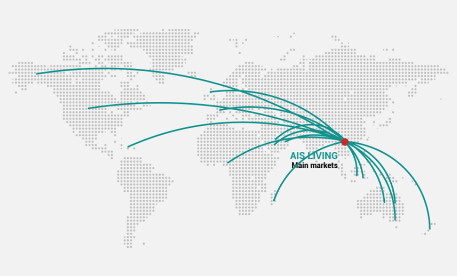 map of countries where ais kitchen cabinets has established successful partnerships, highlighting international reach and reliability