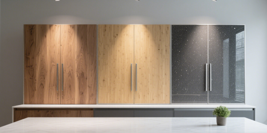 variety of eco-friendly kitchen cabinets made from fsc-certified wood, bamboo, and recycled materials