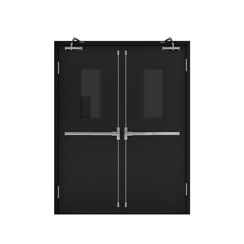 Modern commercial black steel fire rated door double leaf security fireproof door 