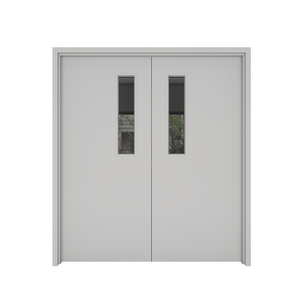 AIS new white steel double door fire door with glass panels